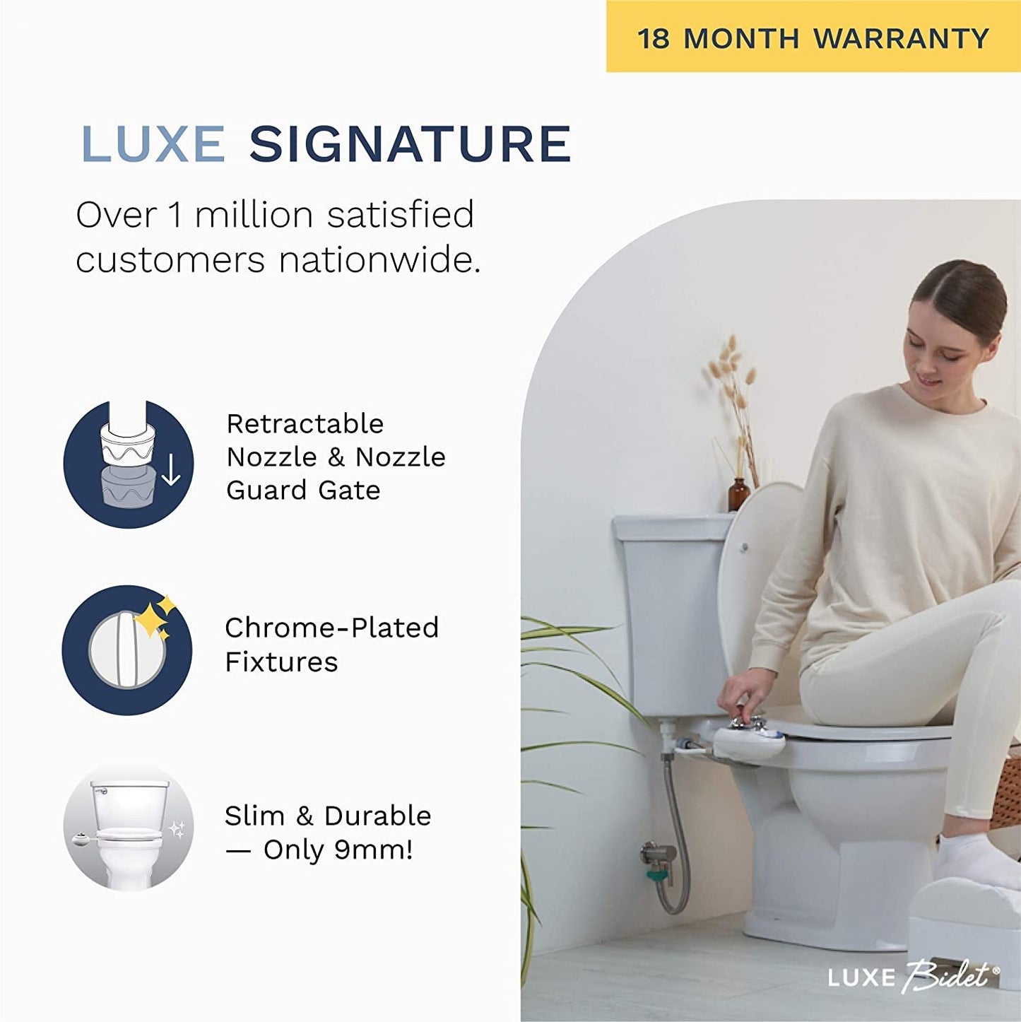 LUXE Bidet Neo 185 (Elite) Non-Electric Bidet Toilet Attachment W/ Self-Cleaning Dual Nozzle and Easy Water Pressure Adjustment for Sanitary and Feminine Wash (Blue and White) 13.5 X 7 X 3 Inches