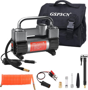 Heavy-Duty GSPSCN Double Cylinder 12V Air Compressor - 150PSI Portable Tire Inflator for Cars, Trucks, SUVs, Boats & Air Beds