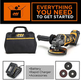 MOTORHEAD 20V ULTRA 4-1/2 Inch Cordless Angle Grinder, Lithium-Ion, 10000RPM, 3 Position Handle, Paddle Switch, 2Ah Battery, Quick Charger, Bag, (3) Cutting, Grinding & Polishing Wheels, Usa-Based