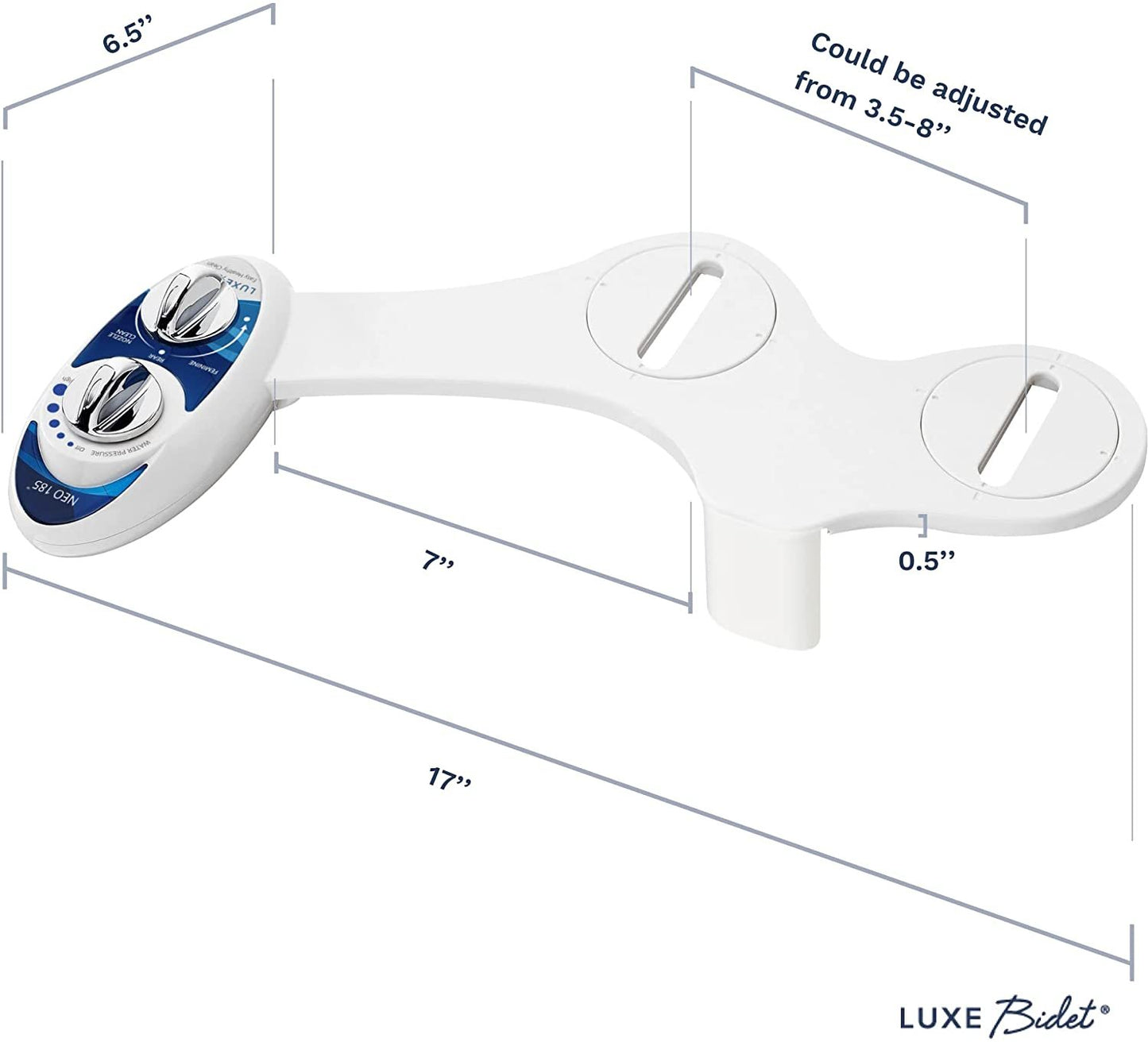 LUXE Bidet Neo 185 (Elite) Non-Electric Bidet Toilet Attachment W/ Self-Cleaning Dual Nozzle and Easy Water Pressure Adjustment for Sanitary and Feminine Wash (Blue and White) 13.5 X 7 X 3 Inches
