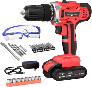 Gardenjoy Cordless Drill Set: 21V Power Drill Kit with Battery and Charger, Electric Drill with 25Pcs Driver Bits Variable Speed 3/8'' Keyless Chuck&24+1 Torque Power Tools for Home Improvement