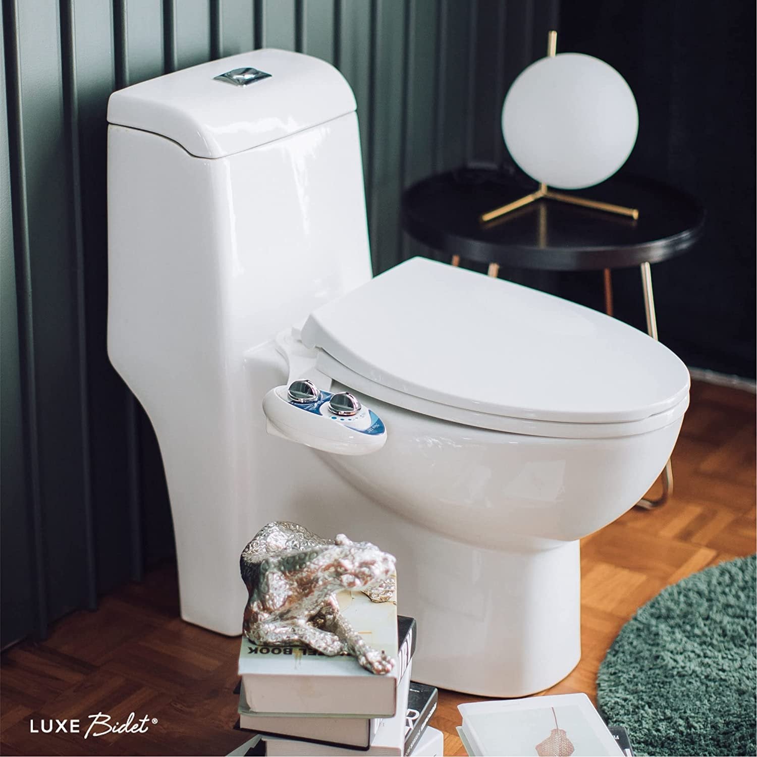 LUXE Bidet Neo 185 (Elite) Non-Electric Bidet Toilet Attachment W/ Self-Cleaning Dual Nozzle and Easy Water Pressure Adjustment for Sanitary and Feminine Wash (Blue and White) 13.5 X 7 X 3 Inches