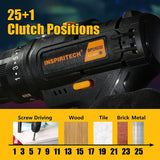 Inspiritech 20V Max Cordless Drill with 2 Batteries and Charger, 3/8" Keyless Chuck Variable Speed Electric Power Drill Driver Set with 25+1 Positions Clutch, Front LED Light and Accessaries