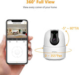 Indoor Security Camera 1080P Wifi Camera (2.4G Only) 360 Degree Home Camera with App, Night Vision, 2-Way Audio, Human Detection, Motion Tracking, Sound Detection, Local & Cloud Storage