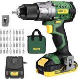 TECCPO Power Drill, Cordless Drill with Battery and Charger(2000Mah), 530 In-Lbs, 24+1 Torque Setting, 0-1700RPM Variable Speed, 33Pcs Accessories Drill Set, Drill with 1/2" Metal Keyless Chuck