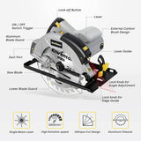 Circular Saw, ENVENTOR 5800RPM Skill Saw with Laser Guide, 1200W 10Amp Corded Circular Saws, 7-1/4-Inch Blades(24T+ 40T) Max Cutting Depth 2-7/16"(90°), 1-13/16"(0°-45°), Ideal for Wood Logs Cuts