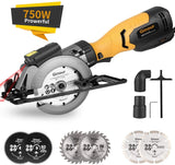 Mini Circular Saw, Ginour 6.2A Small Power Saw with Laser Guide, 6 Blades(2 Pcs 5" & 4 Pcs 4-1/2”), Max Cutting Depth 1-7/8''（90°）, 1-5/16''（45°), Ideal for Wood, Tile, Backerboard, Cement, Drywall