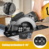 Mini Circular Saw, Ginour 6.2A Small Power Saw with Laser Guide, 6 Blades(2 Pcs 5" & 4 Pcs 4-1/2”), Max Cutting Depth 1-7/8''（90°）, 1-5/16''（45°), Ideal for Wood, Tile, Backerboard, Cement, Drywall