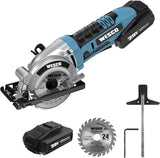 Mini Circular Saw, WESCO 20V 3-3/8'' Cordless Power Saws, with 2.0Ah Battery and Fast Charger, MAX Cutting Depth 1-1/8", Parallel Guide and Hex Key, 1 24T TCT Blade for Wood, Tile, Soft Metal Cuts