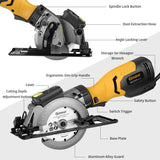 Mini Circular Saw, Ginour 6.2A Small Power Saw with Laser Guide, 6 Blades(2 Pcs 5" & 4 Pcs 4-1/2”), Max Cutting Depth 1-7/8''（90°）, 1-5/16''（45°), Ideal for Wood, Tile, Backerboard, Cement, Drywall