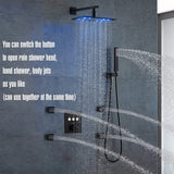 DULABRAHE 8 X 12 Inch Black LED Rainfall Shower Head System with Handheld Wall Mounted Thermostatic Full Body Luxury Brass Massage Sprayers