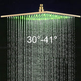 Neierthodore 12 Inches Square Gold Polished LED Rainfall Shower Head Brass Overhead Spray