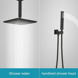 Bathfinesse Ceiling Mount Shower Faucets Sets Complete 12 Inch Square Ceiling Rainfall Shower Head System with Handheld Set for Bathroom High Pressure Balance Rough-In Valve and Trim Kit Include