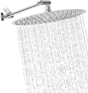 , Nearmoon Rain Shower Head with 11'' Adjustable Arm, High Pressure Stainless Steel Rainfall Showerhead, Ultra-Thin Design - Pressure Boosting ( Chrome)