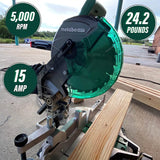 Metabo HPT 10-Inch Compound Miter Saw, Single Bevel, 15-Amp Motor, 0-52° Miter Angle Range, 0-45° Bevel Range, Large Table, 10" 24T TCT Miter Saw Blade (C10FCGS)