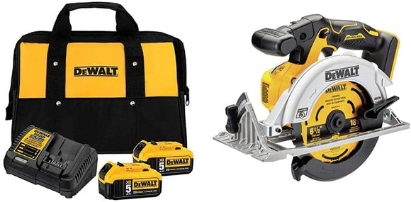 DEWALT 20V MAX Battery Starter Kit with 2 Batteries, 5.0Ah (DCB205-2CK) with DEWALT 20V MAX Circular Saw, 6-1/2-Inch, Cordless, Tool Only (DCS565B)