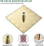 Neierthodore 12 Inches Square Gold Polished LED Rainfall Shower Head Brass Overhead Spray