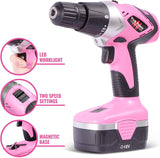 Pink Power PP182 18V Cordless Drill Set for Women- Tool Case, 18 Volt Drill , Charger & 2 Batteries