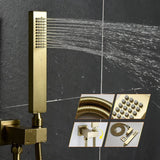 AYIVG Bathroom Thermostatic LED 16 Inch Ceiling Rainfall Shower System with 6 PCS Body Jets Mixer Set Brushed Gold