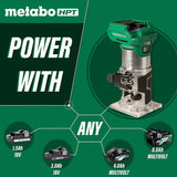 Metabo HPT 18V Multivolt Cordless Trim Router | Tool Only - No Battery | Variable Speed Brushless Motor | Lifetime Tool Warranty | 1/4-Inch and 3/8-Inch Collets Included | M1808DAQ4