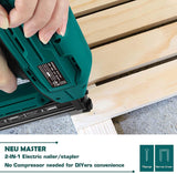 Electric Brad Nailer, NEU MASTER NTC0040 Electric Nail Gun/Staple Gun for Upholstery, Carpentry and Woodworking Projects, 1/4'' Narrow Crown Staples 200Pcs and Nails 800Pcs Included