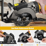 Mini Circular Saw, Ginour 6.2A Small Power Saw with Laser Guide, 6 Blades(2 Pcs 5" & 4 Pcs 4-1/2”), Max Cutting Depth 1-7/8''（90°）, 1-5/16''（45°), Ideal for Wood, Tile, Backerboard, Cement, Drywall