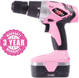 Pink Power PP182 18V Cordless Drill Set for Women- Tool Case, 18 Volt Drill , Charger & 2 Batteries