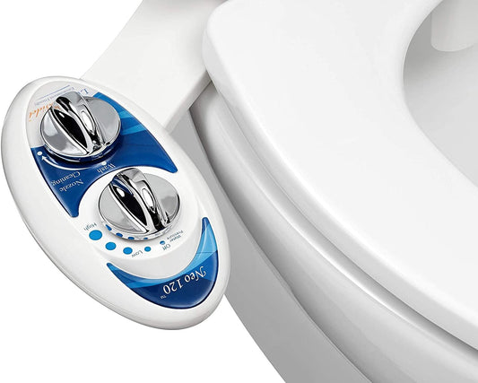 LUXE Bidet Neo 120 - Self Cleaning Nozzle - Fresh Water Non-Electric Mechanical Bidet Toilet Attachment (Blue and White)