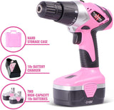 Pink Power PP182 18V Cordless Drill Set for Women- Tool Case, 18 Volt Drill , Charger & 2 Batteries