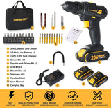 Inspiritech 20V Max Cordless Drill with 2 Batteries and Charger, 3/8" Keyless Chuck Variable Speed Electric Power Drill Driver Set with 25+1 Positions Clutch, Front LED Light and Accessaries