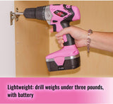 Pink Power PP182 18V Cordless Drill Set for Women- Tool Case, 18 Volt Drill , Charger & 2 Batteries