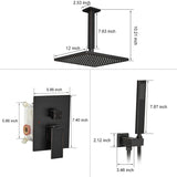 Bathfinesse Ceiling Mount Shower Faucets Sets Complete 12 Inch Square Ceiling Rainfall Shower Head System with Handheld Set for Bathroom High Pressure Balance Rough-In Valve and Trim Kit Include