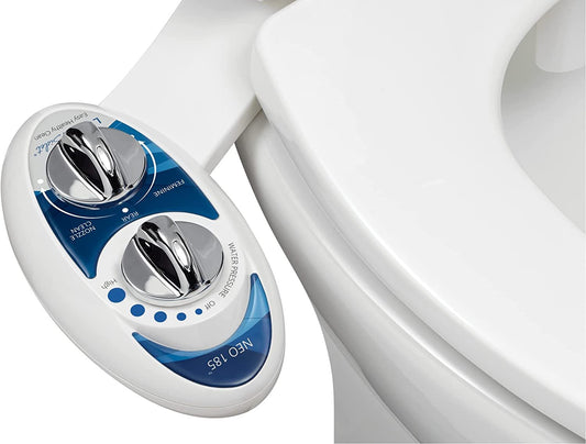 LUXE Bidet Neo 185 (Elite) Non-Electric Bidet Toilet Attachment W/ Self-Cleaning Dual Nozzle and Easy Water Pressure Adjustment for Sanitary and Feminine Wash (Blue and White) 13.5 X 7 X 3 Inches