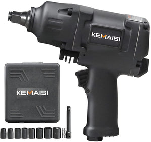 KEMAISI 1/2 Inch Pneumatic Impact Wrench,1100 Ft-Lbs Powerful Torque Output Air Impact Wrench Set,Twin Hammer Car Air Impact Wrench 1/2 Inch , Black