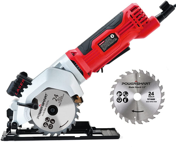 Powersmart Mini Circular Saw, 4Amp 24T 4-1/2 Inch Compact Circular Saw, 3500RPM, Small Circular Saw with Laser Cutting Guide, Ideal for Wood, Tile and Plastic Cuts