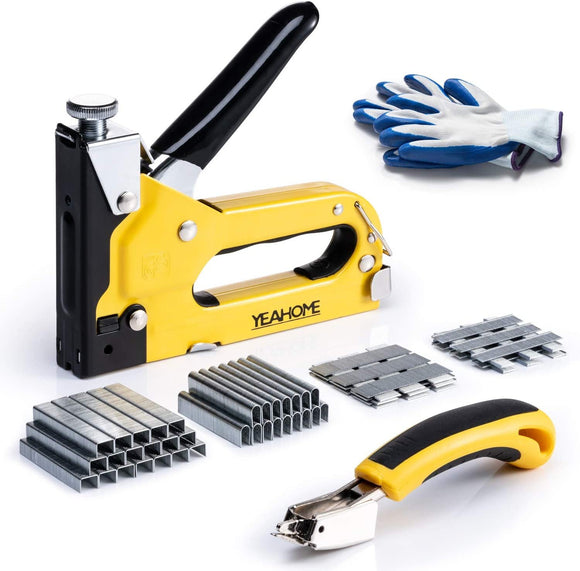 Upholstery Staple Gun Heavy Duty, 4 in 1 Stapler Gun with 6000 Staples, Remover, Gloves, Manual Brad Nailer Power Adjustment Stapler Gun for Wood, Upholstery, Carpentry, Decoration DIY Staple Gun