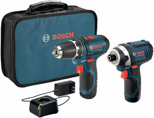 BOSCH Power Tools Combo Kit CLPK22-120 - 12-Volt Cordless Tool Set (Drill/Driver and Impact Driver) with 2 Batteries, Charger and Case , Blue