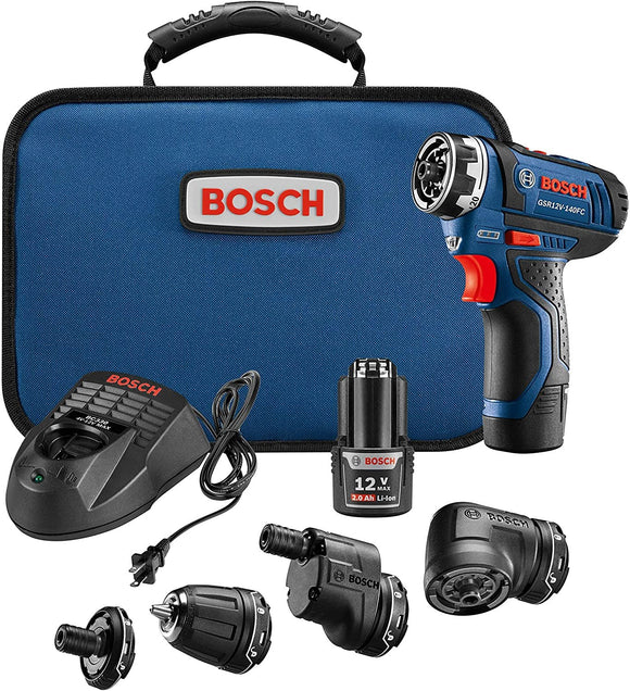 Bosch GSR12V-140FCB22 Cordless Electric Screwdriver 12V Kit - 5-In-1 Multi-Head Power Drill Set