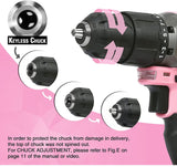 WORKPRO Pink Cordless 20V Lithium-Ion Drill Driver Set, 1 Battery, Charger and Storage Bag Included - Pink Ribbon