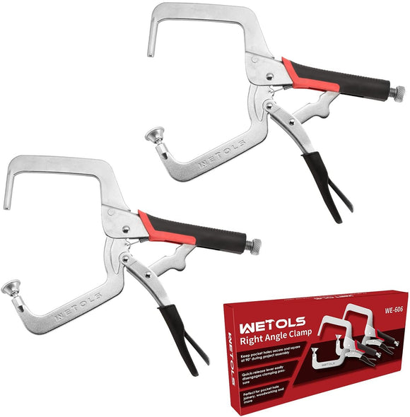 Woodworking Tools, WETOLS Pocket Hole Clamp 2 Pack, Right Angle Clamp 4 Inch for Woodworking and Pocket Hole Joinery - WE606