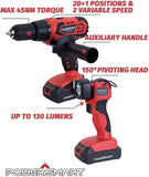 Powersmart 20V Max Power Tool Combo Kits, Cordless Drill Set Compact Driver, Circular Saw, Reciprocating Saw, LED Flashlight, Saw Combo Kits with 2 Lithium-Ion Batteries Included, 4-Tool