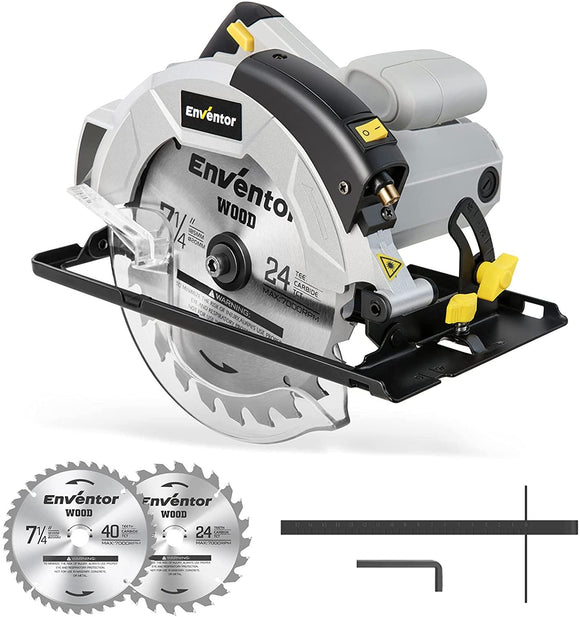 Circular Saw, ENVENTOR 5800RPM Skill Saw with Laser Guide, 1200W 10Amp Corded Circular Saws, 7-1/4-Inch Blades(24T+ 40T) Max Cutting Depth 2-7/16