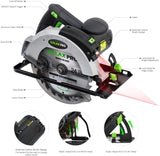 GALAX PRO 12A 5500RPM Corded Circular Saw with 7-1/4" Circular Saw Blade and Laser Guide Max Cutting Depth 2.45" (90°), 1.81" (45°) for Wood and Log Cutting