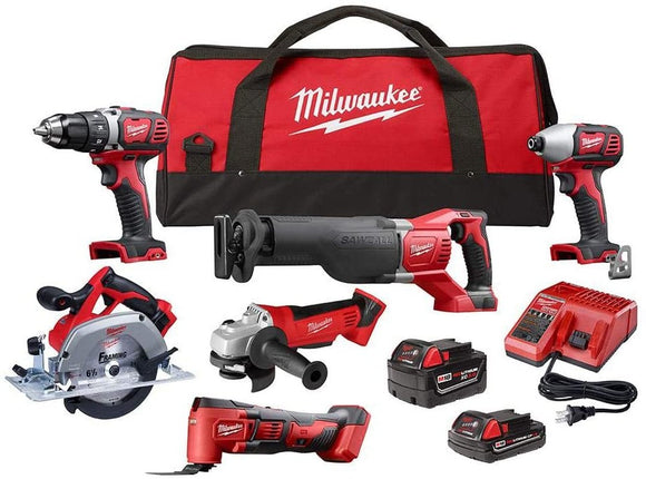 Milwaukee M18 18-Volt Lithium-Ion Cordless Combo Kit (6-Tool) with Two Batteries, Charger and Two Tool Bags