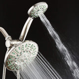 Aquadance Antimicrobial/Anti-Clog High-Pressure 30-Setting Rainfall Shower Combo, Microban Nozzle Protection from Growth of Mold, Mildew & Bacteria, Brushed Nickel Finish/Coral Green Jets