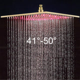 Neierthodore 12 Inches Square Gold Polished LED Rainfall Shower Head Brass Overhead Spray