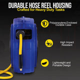 Goodyear Air Hose Reel Retractable 3/8" Inch X 65' Feet Premium Commercial Flex Hybrid Polymer Hose Max 300 Psi Heavy Duty Spring Driven Polypropylene Construction W/ Lead-In Hose and PVC Handle