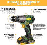 TECCPO Power Drill, Cordless Drill with Battery and Charger(2000Mah), 530 In-Lbs, 24+1 Torque Setting, 0-1700RPM Variable Speed, 33Pcs Accessories Drill Set, Drill with 1/2" Metal Keyless Chuck