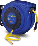 Goodyear Air Hose Reel Retractable 3/8" Inch X 65' Feet Premium Commercial Flex Hybrid Polymer Hose Max 300 Psi Heavy Duty Spring Driven Polypropylene Construction W/ Lead-In Hose and PVC Handle