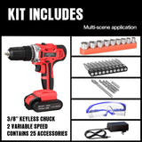 Gardenjoy Cordless Drill Set: 21V Power Drill Kit with Battery and Charger, Electric Drill with 25Pcs Driver Bits Variable Speed 3/8'' Keyless Chuck&24+1 Torque Power Tools for Home Improvement